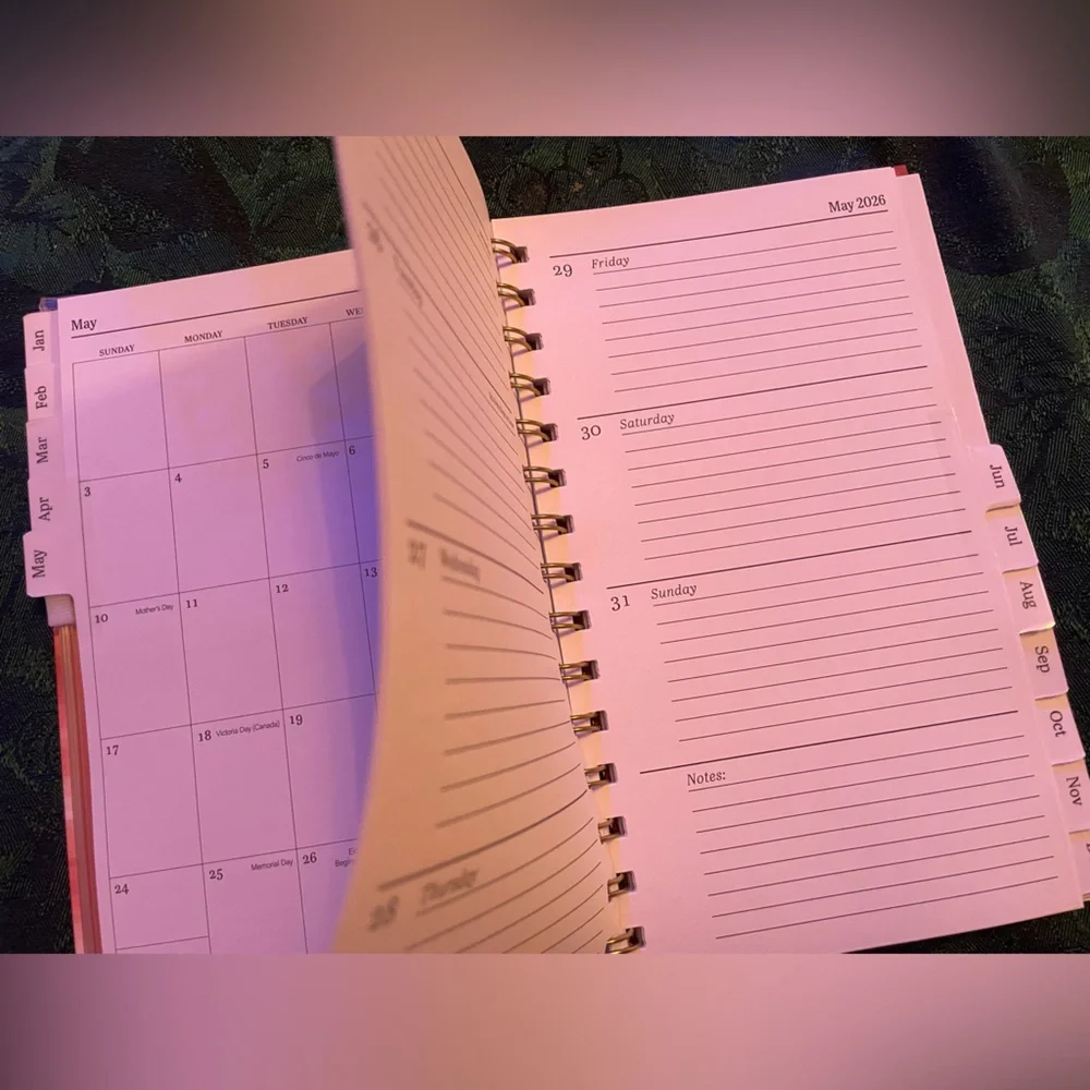 Hardcover 2026 Organizational Planner,Red Ombre Design ,Travel , Weekly/monthly